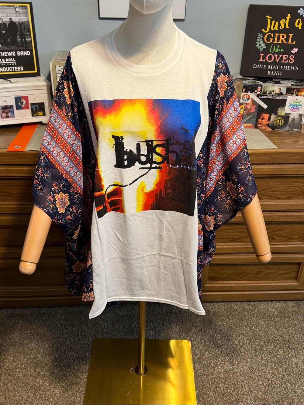 Bush Upcycled Graphic T-Shirt with Flowy Boho Sleeves - OSFM
